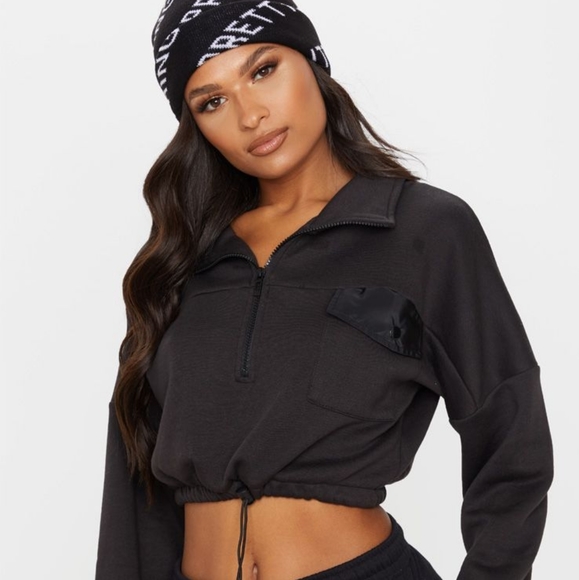 Half Zip Crop Sweatshirt - Picture 3 of 10